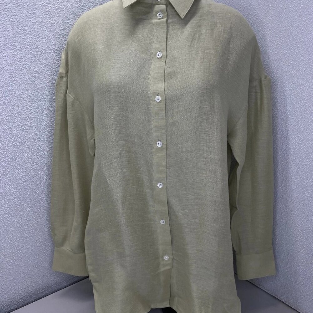 Reiss Ellis Oversized Button-Down Shirt • Size 0 • Khaki Green • Long Sleeve
